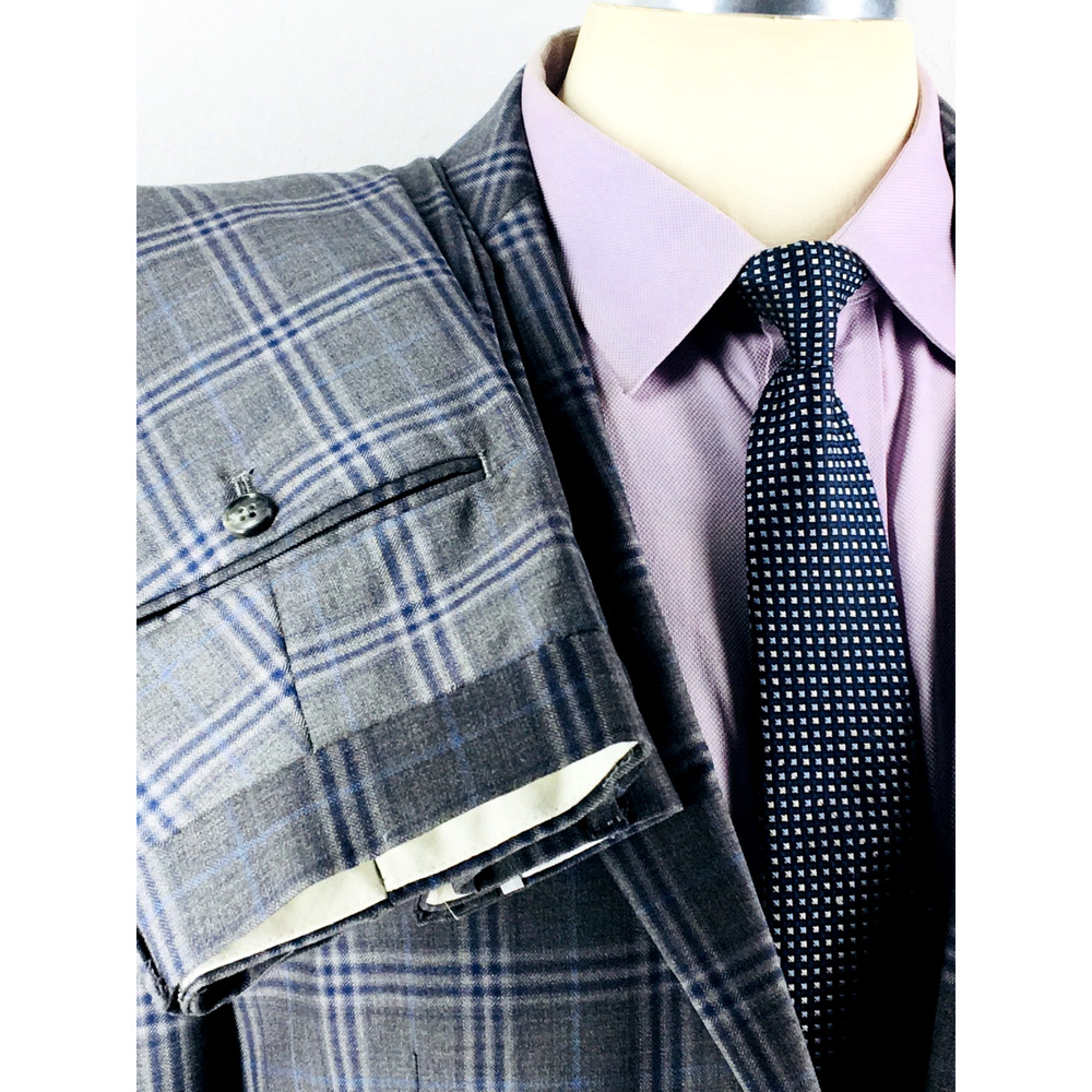 44XL Joseph Abboud Mens Recent 2 Button 100% Wool Suit Prince Of Wales Pants 36